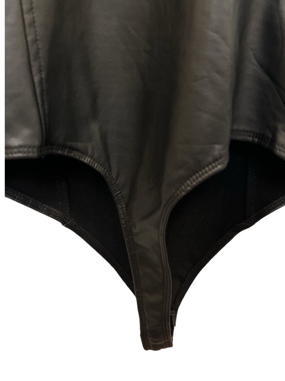 Blashe Black Faux Leather Puff Sleeve Snap Crotch Thong Bodysuit NWT - Picture 3 of 4